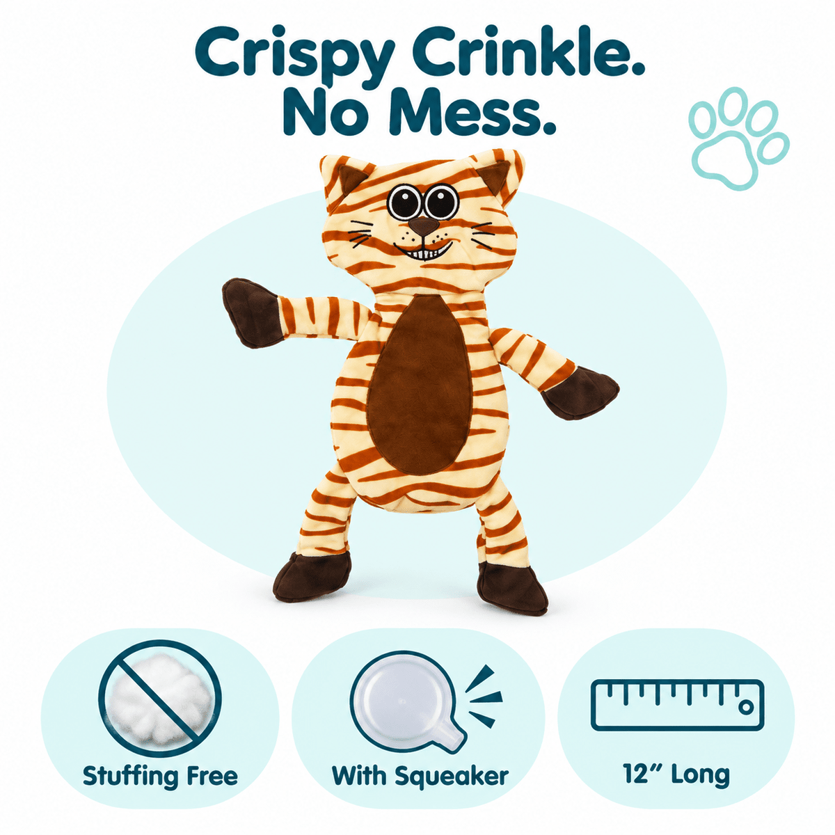 12" Tiger Crinkle Flat Dog Toy by Dogline