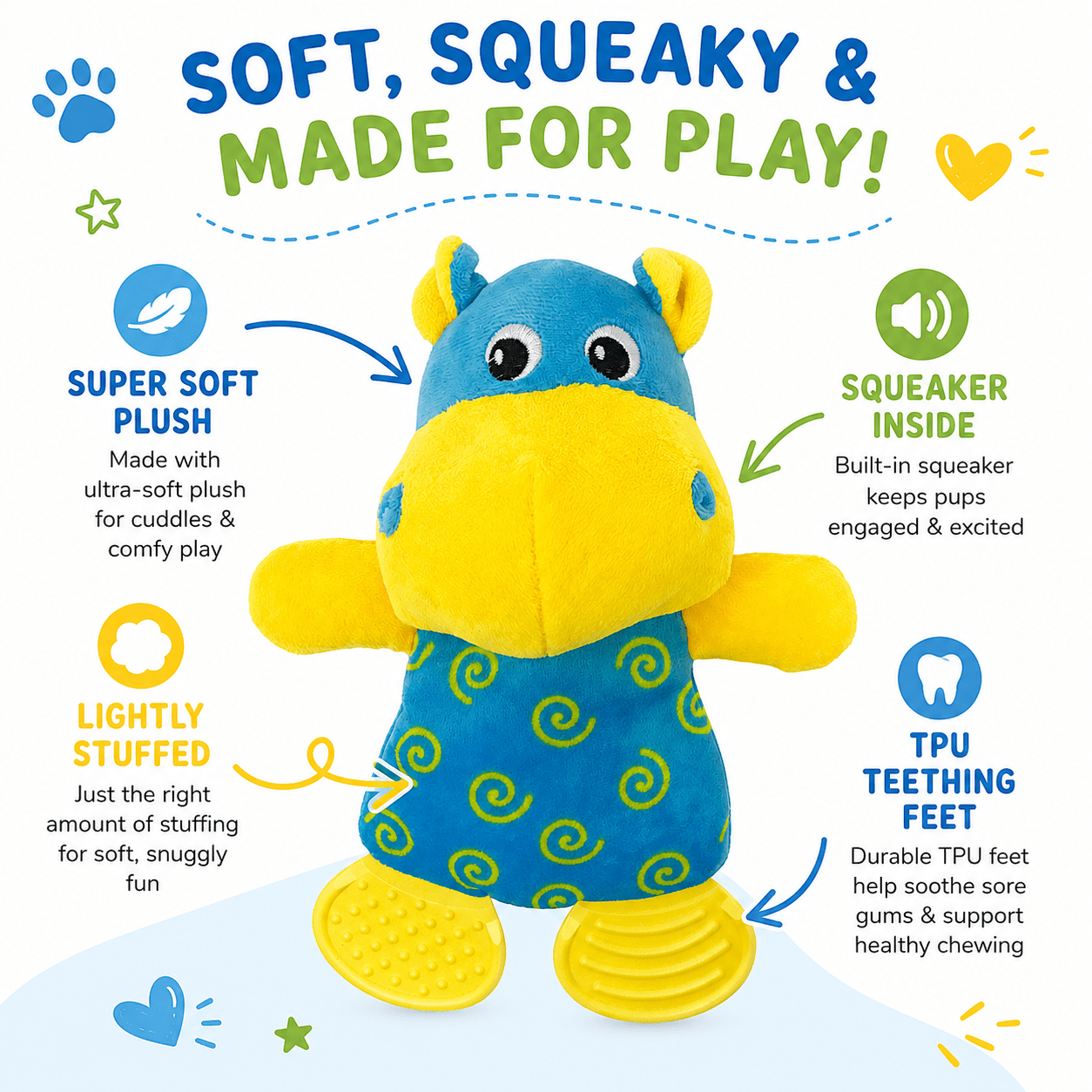 10" Hippo Soft Dog Toy by Dogline