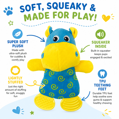 10" Hippo Soft Dog Toy by Dogline