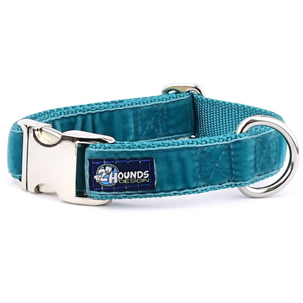 Teal Velvet Essential Dog Collar by 2 Hounds Design