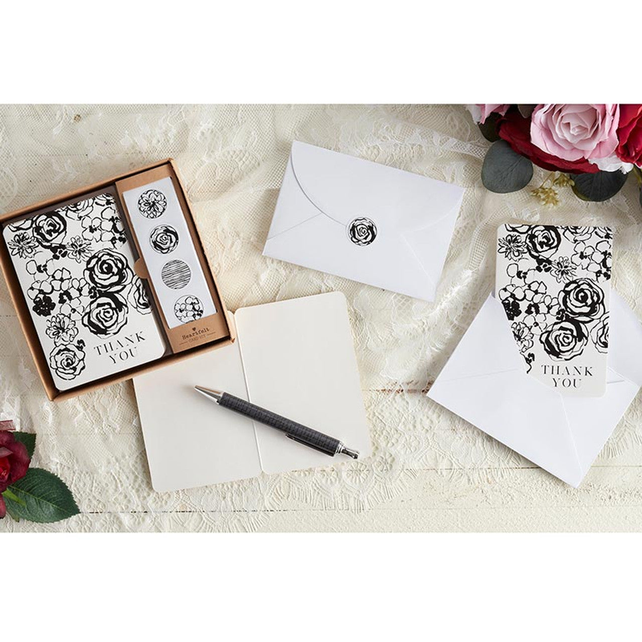 Thank You Card Set With Envelopes and Sticker Seals | Blank Inside Greeting Cards Set of 12 by The Bullish Store