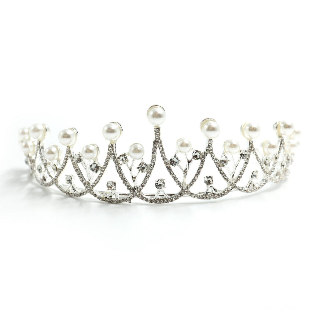 The Age of Pearls Crown Tiara in Silver | Royalty Crown Party or Bridal Hair Accessory by The Bullish Store