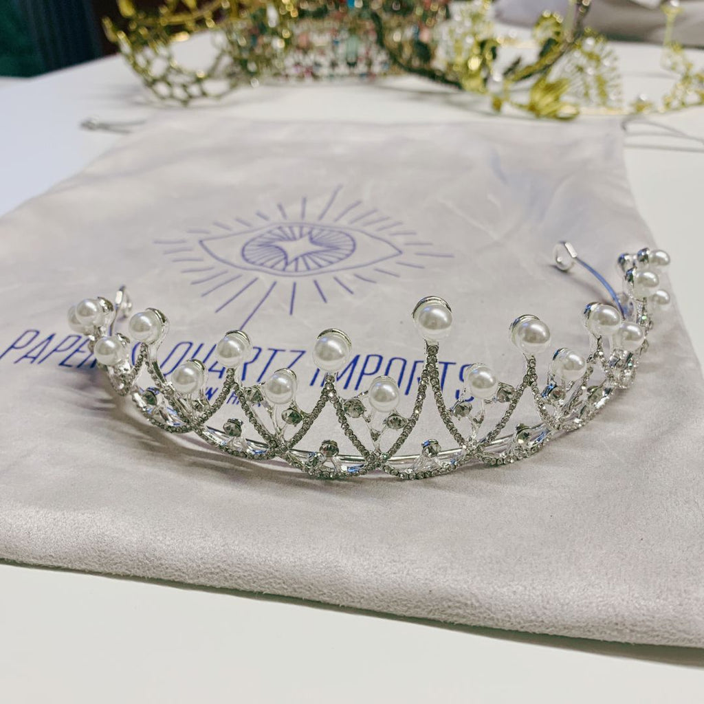 The Age of Pearls Crown Tiara in Silver | Royalty Crown Party or Bridal Hair Accessory by The Bullish Store
