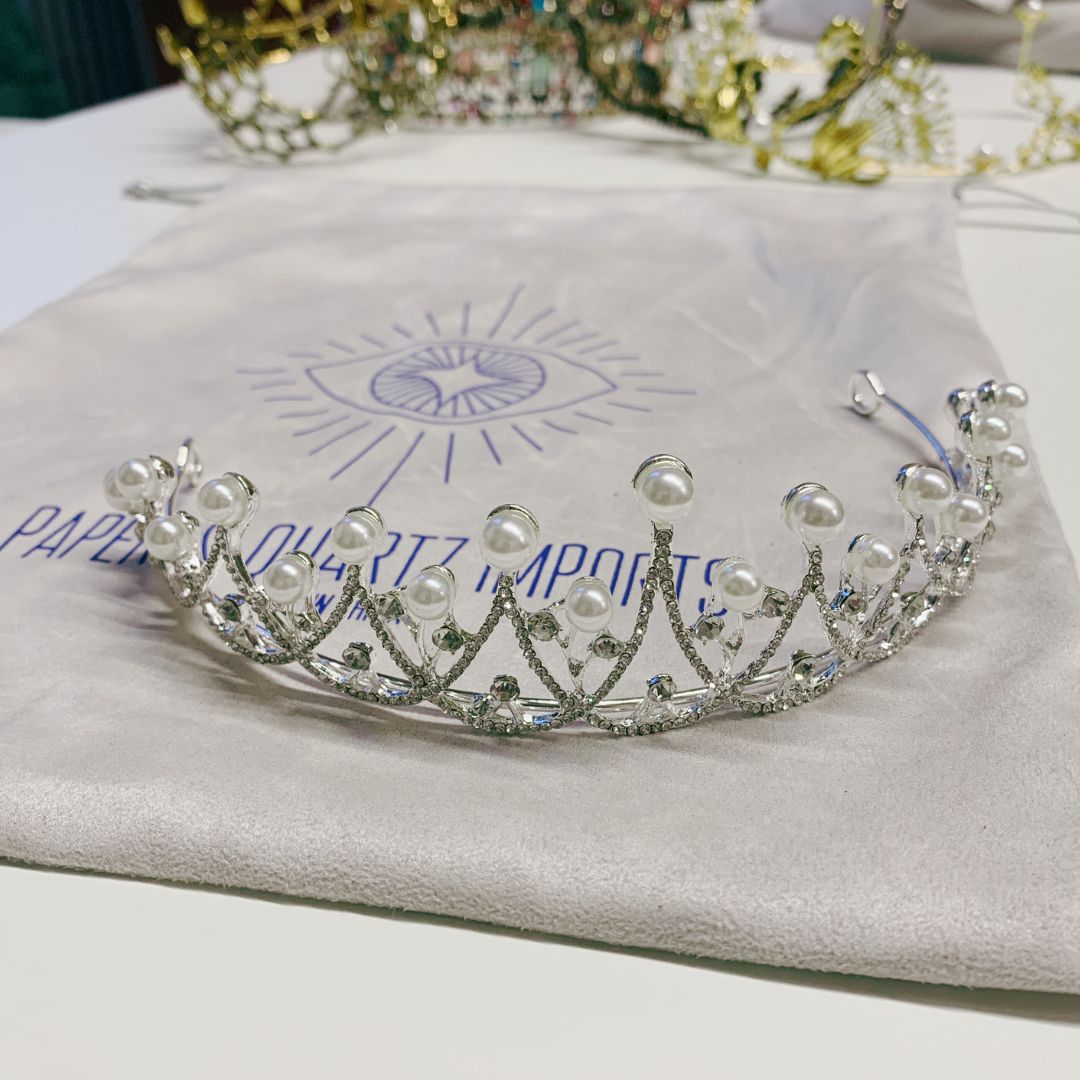 The Age of Pearls Crown Tiara in Silver | Royalty Crown Party or Bridal Hair Accessory by The Bullish Store