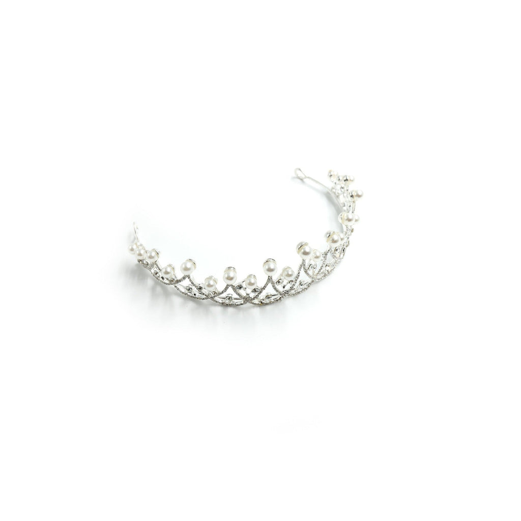 The Age of Pearls Crown Tiara in Silver | Royalty Crown Party or Bridal Hair Accessory by The Bullish Store