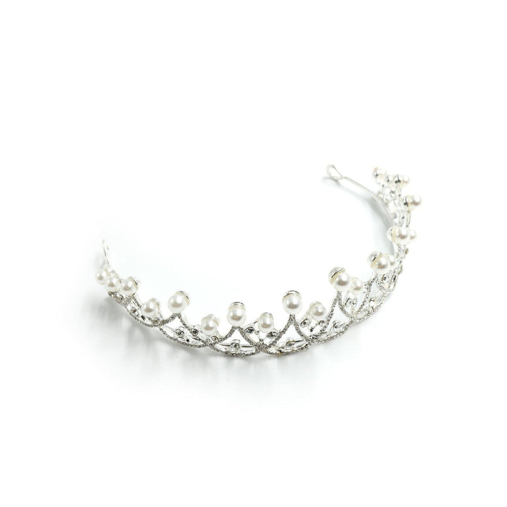The Age of Pearls Crown Tiara in Silver | Royalty Crown Party or Bridal Hair Accessory by The Bullish Store