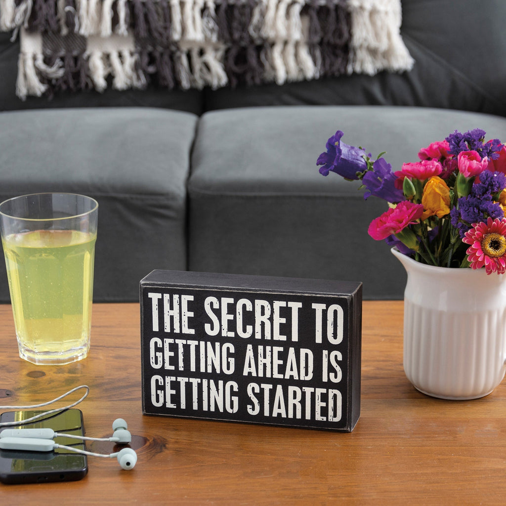 The Secret To Getting Ahead Inspo Box Sign | Desk Wall Wooden Sign | 7.25" x 4.75" by The Bullish Store