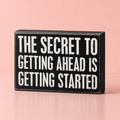 The Secret To Getting Ahead Inspo Box Sign | Desk Wall Wooden Sign | 7.25" x 4.75" by The Bullish Store