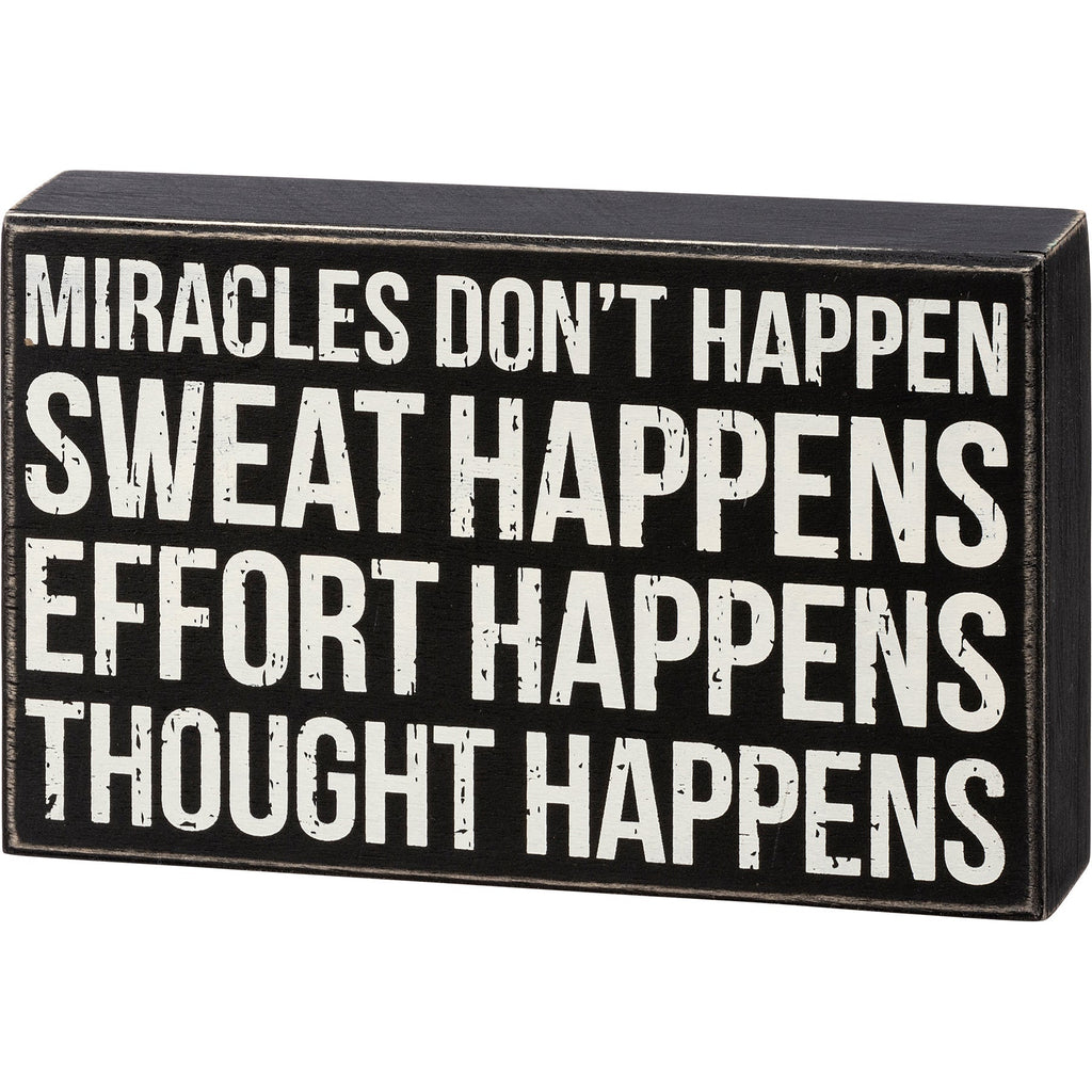 Thought Happens Inspo Box Sign | Classic Black & White Wooden Sign Display | 8" x 5" by The Bullish Store