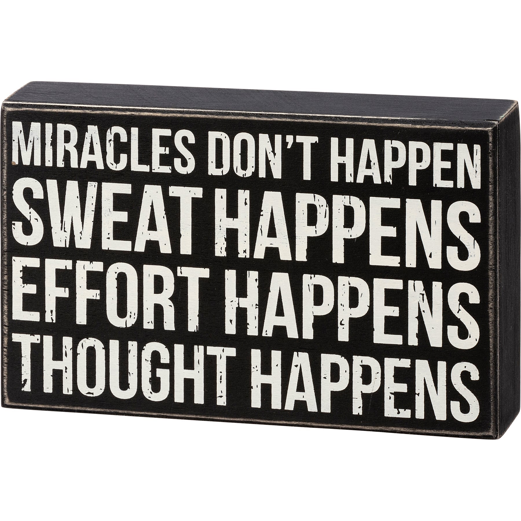 Thought Happens Inspo Box Sign | Classic Black & White Wooden Sign Display | 8" x 5" by The Bullish Store