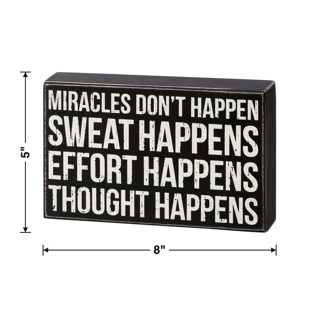 Thought Happens Inspo Box Sign | Classic Black & White Wooden Sign Display | 8" x 5" by The Bullish Store