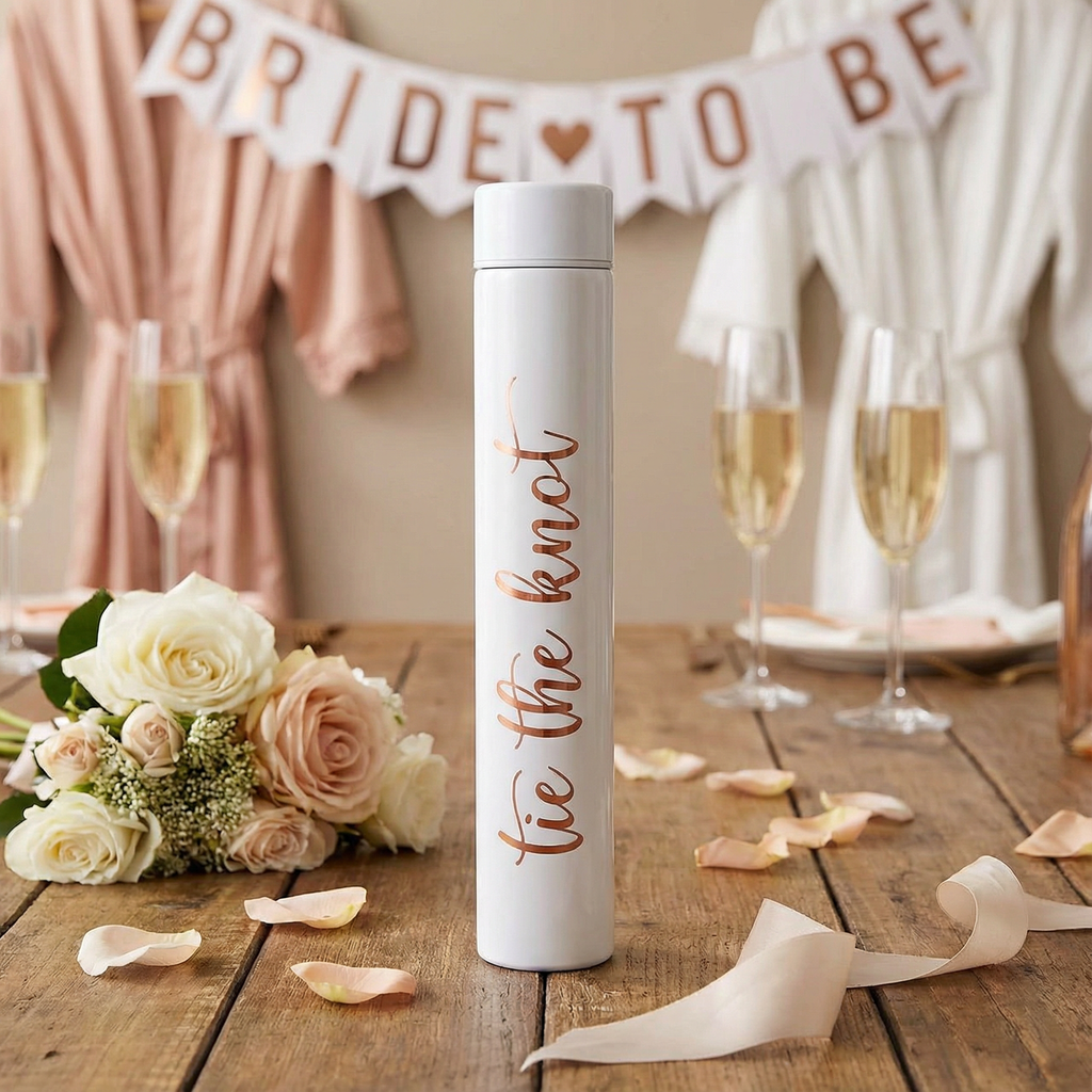 Tie The Knot Flask Bottle in White | Insulated Stainless Steel Wedding or Bridesmaid Gift by The Bullish Store