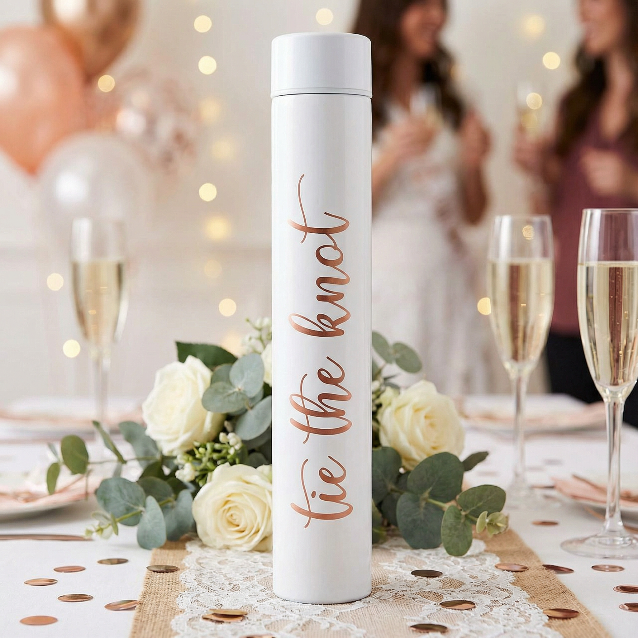 Tie The Knot Flask Bottle in White | Insulated Stainless Steel Wedding or Bridesmaid Gift by The Bullish Store