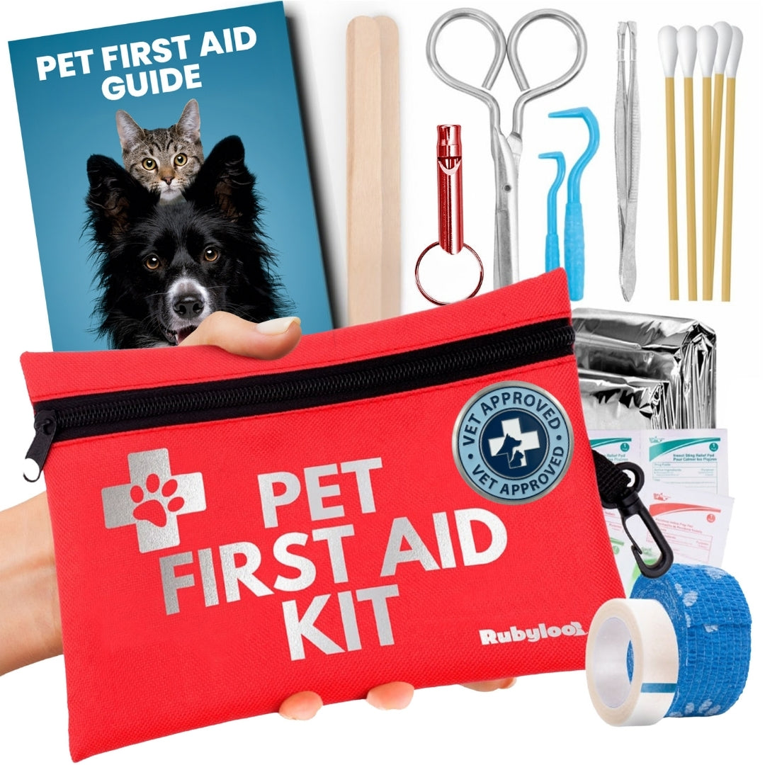 Pet First Aid Kit for Dogs & Cats with Vet-Approved Essentials by Rubyloo