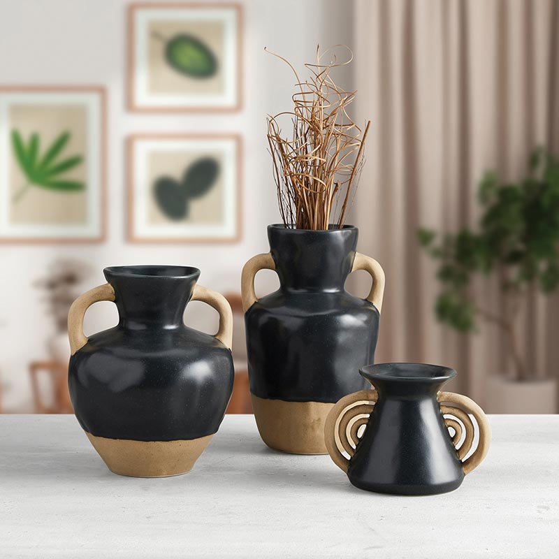 Triomphe Handle Vase | Minimalist Black and Gold | 4.5" Tall by The Bullish Store