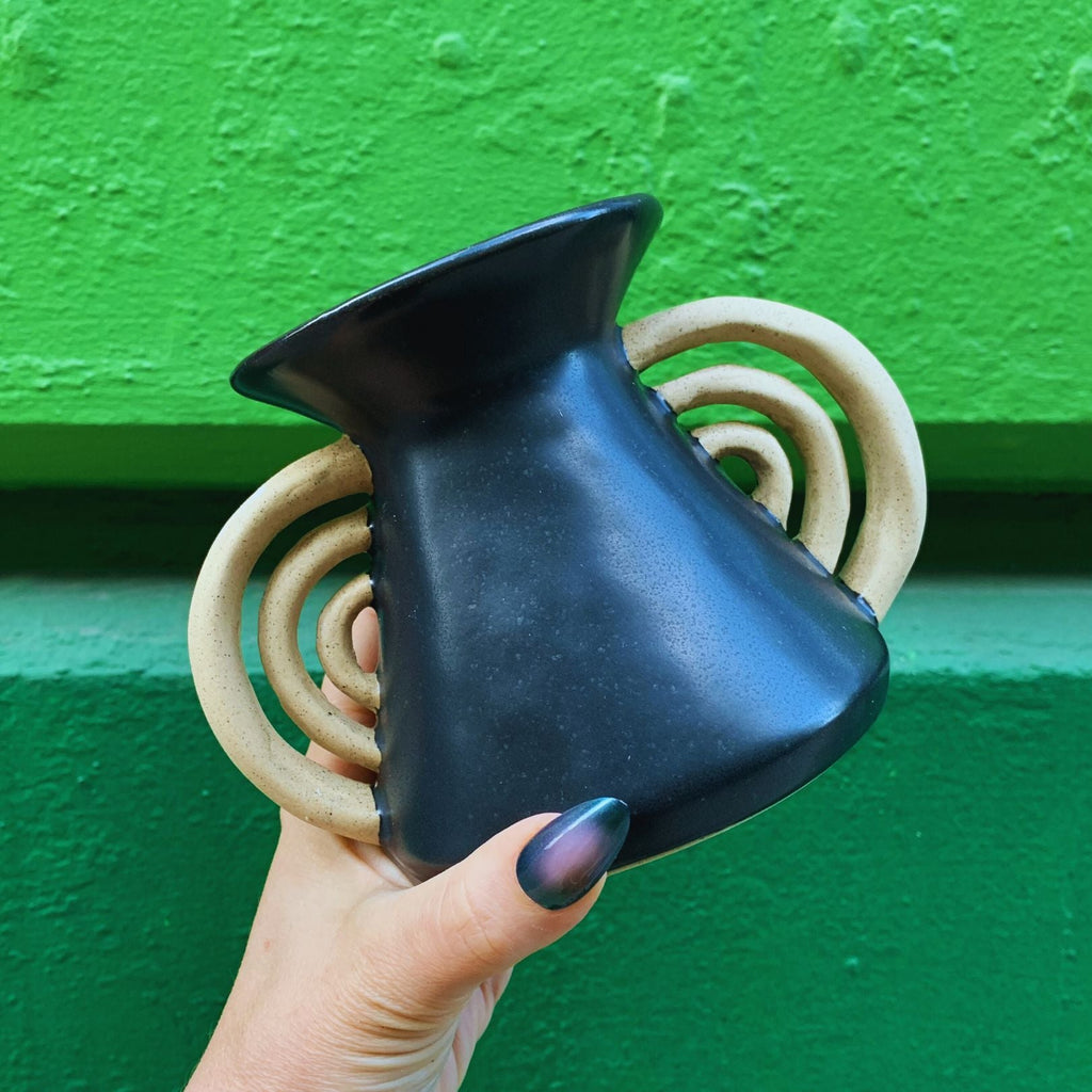 Triomphe Handle Vase | Minimalist Black and Gold | 4.5" Tall by The Bullish Store