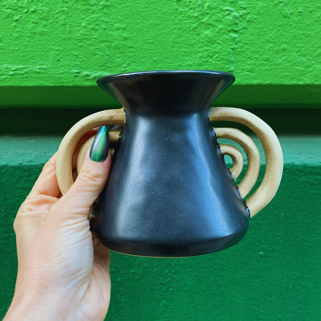 Triomphe Handle Vase | Minimalist Black and Gold | 4.5" Tall by The Bullish Store