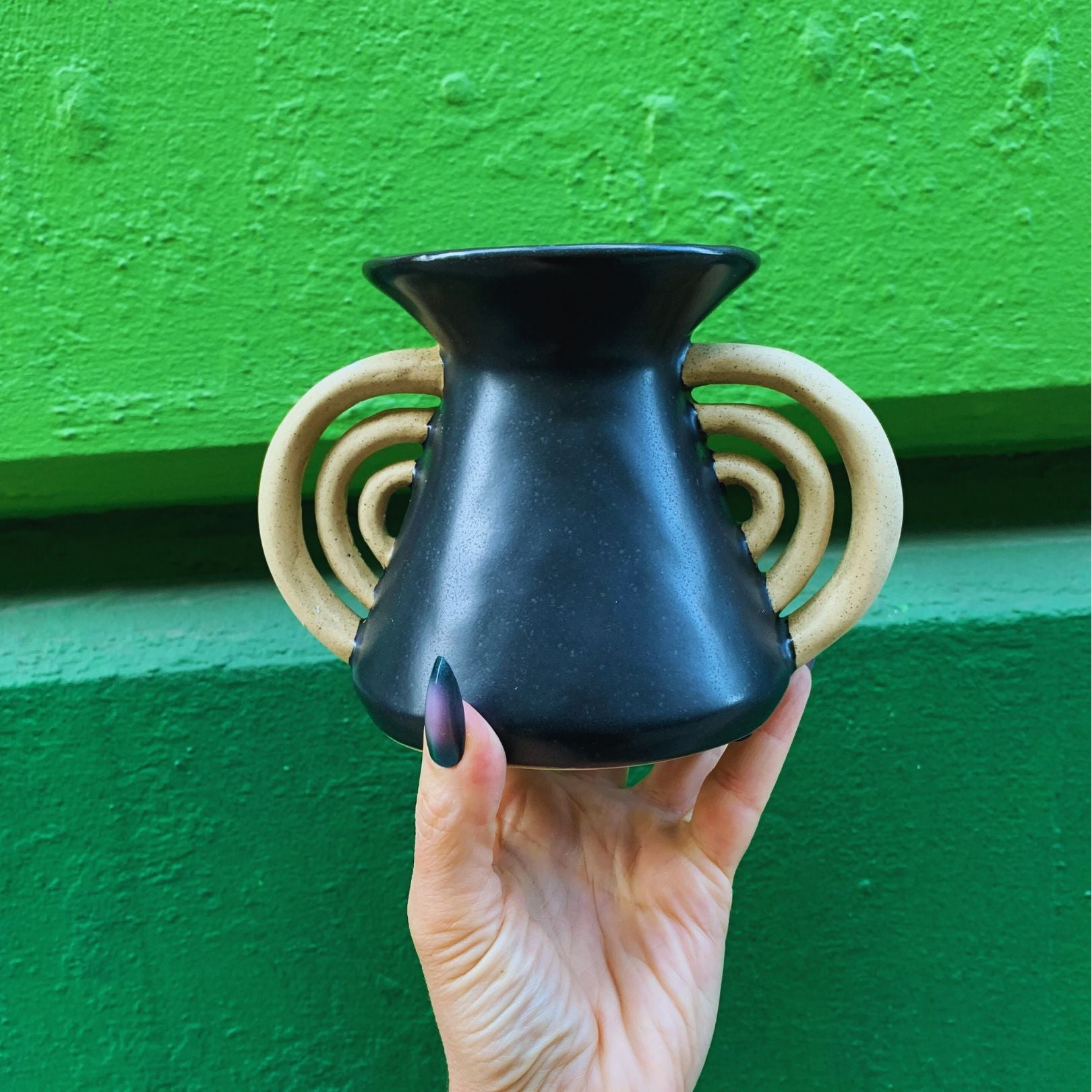 Triomphe Handle Vase | Minimalist Black and Gold | 4.5" Tall by The Bullish Store
