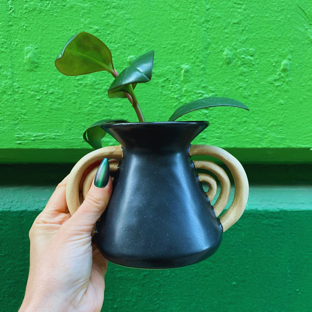 Triomphe Handle Vase | Minimalist Black and Gold | 4.5" Tall by The Bullish Store