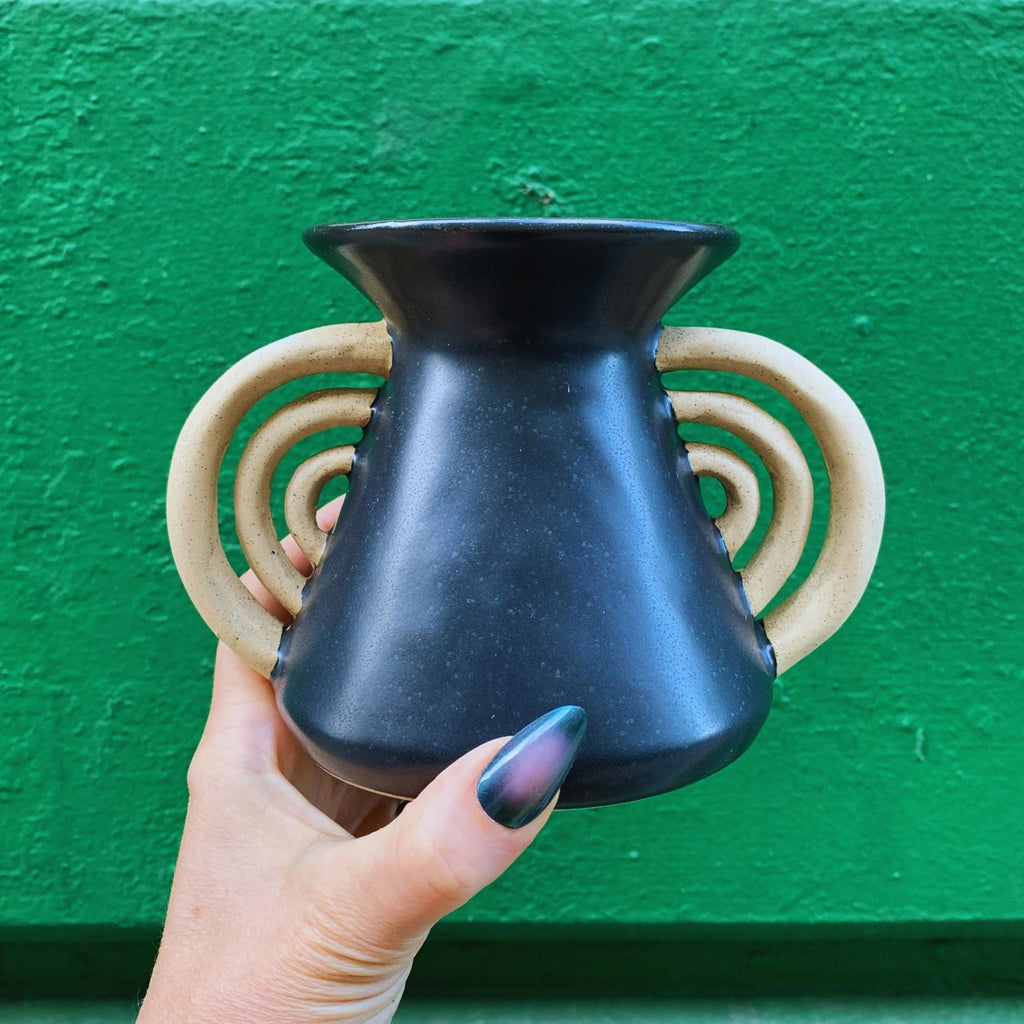 Triomphe Handle Vase | Minimalist Black and Gold | 4.5" Tall by The Bullish Store