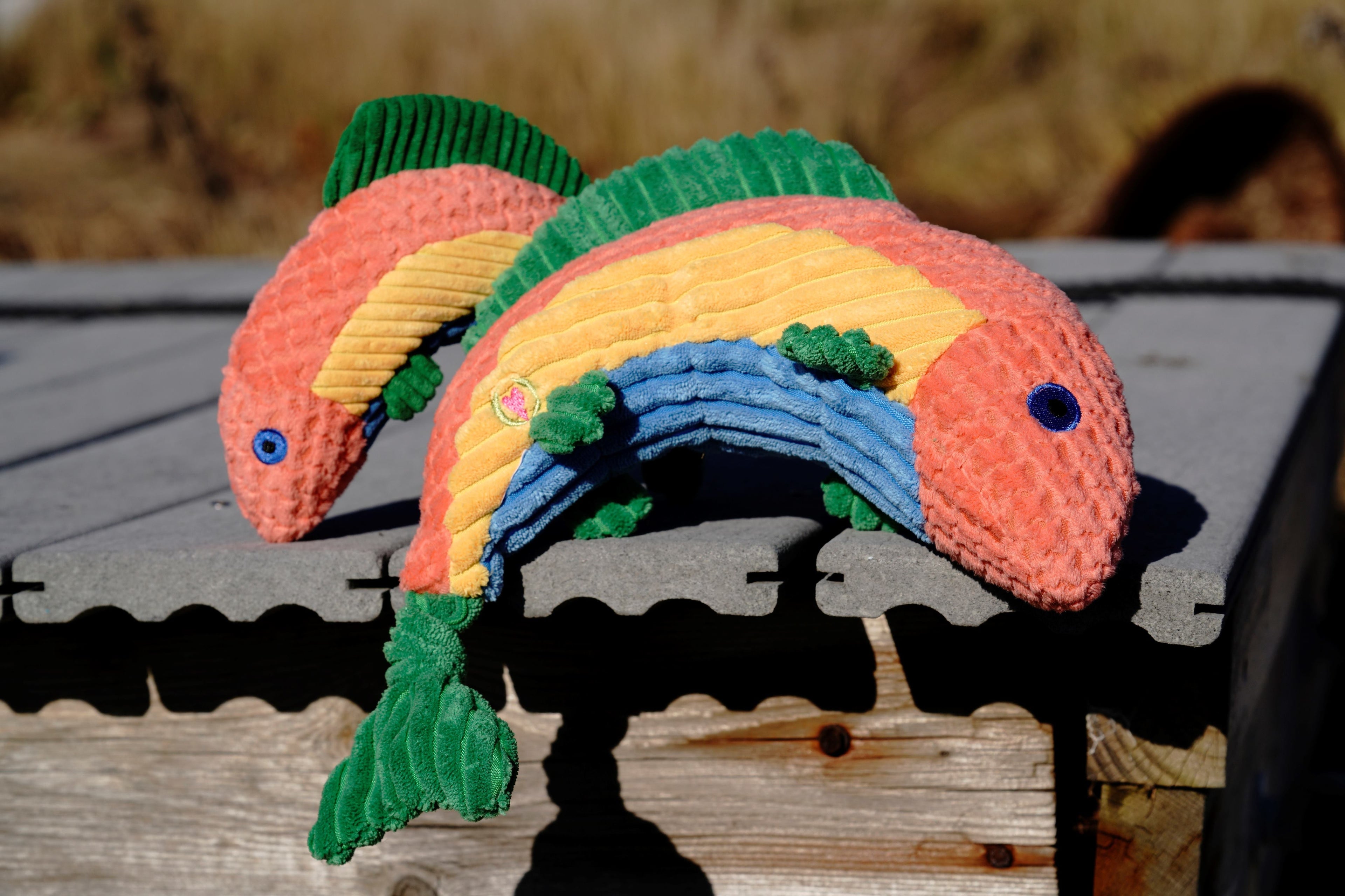 Rauccous Rainbow Trout Knottie® Plush Dog Toy by HuggleHounds