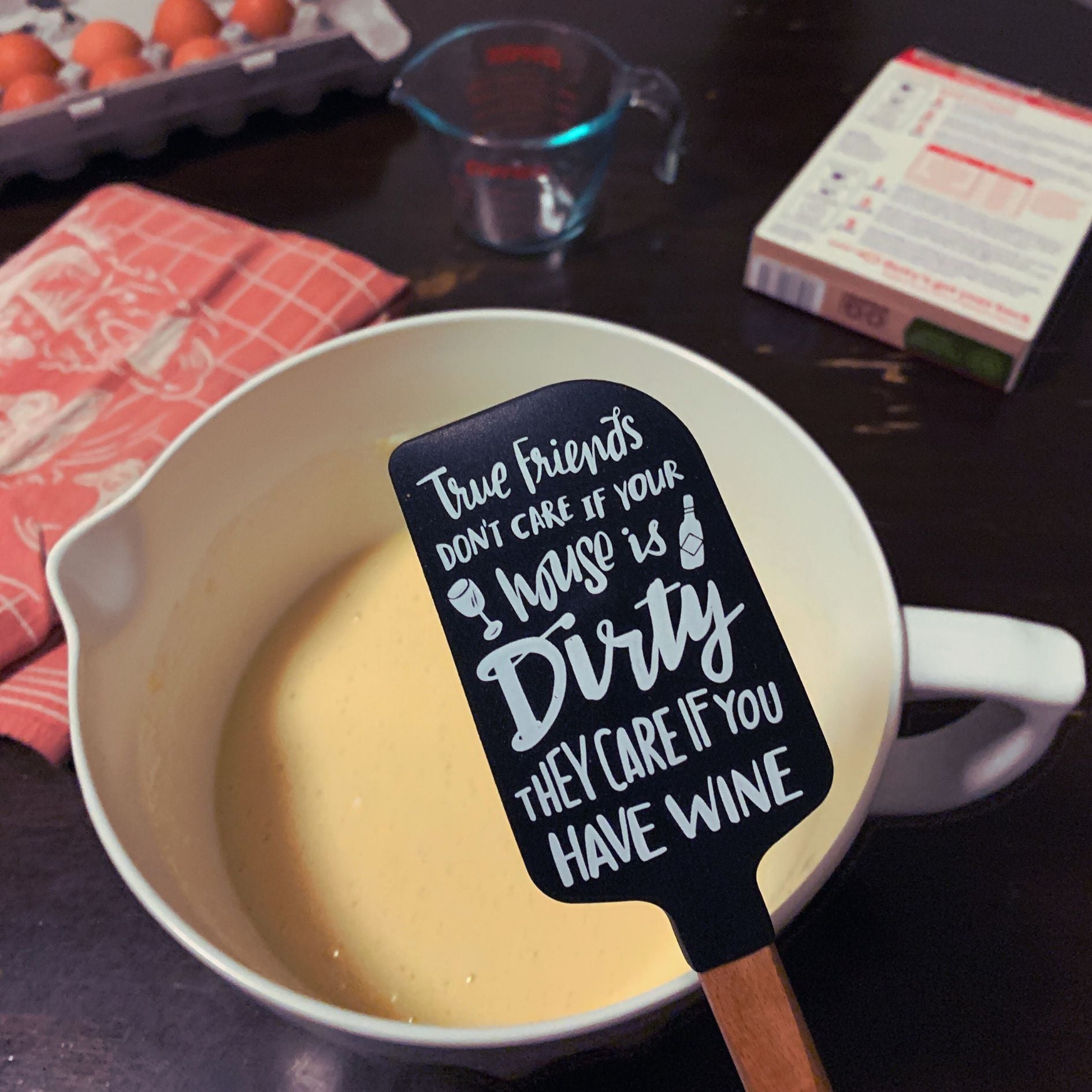 True Friends Don't Care if Your House is Dirty, They Care If You Have Wine Spatula With A Wooden Handle by The Bullish Store