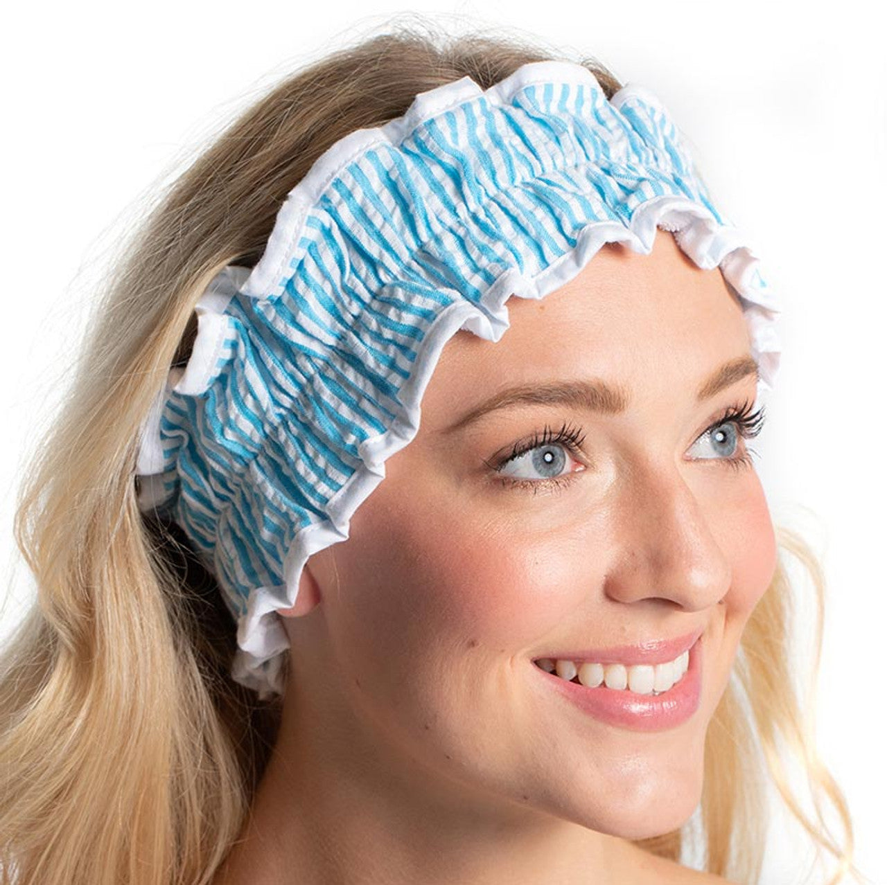 Turquoise Seersucker Spa Headband | Hair Band for Skincare Facial After Shower by The Bullish Store