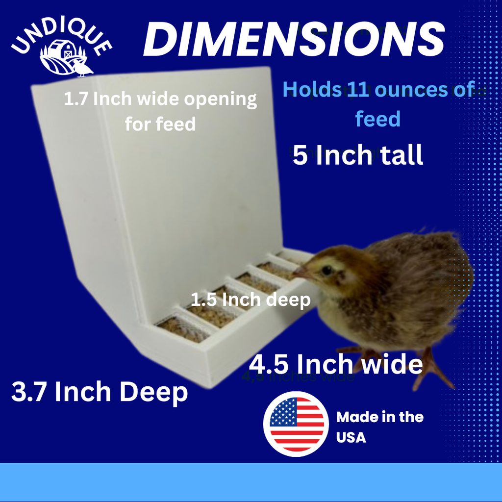 Button Quail Feeders (2), Adjustable Spill-Resistant Design Made in USA by Quailz.com by Undique LLC