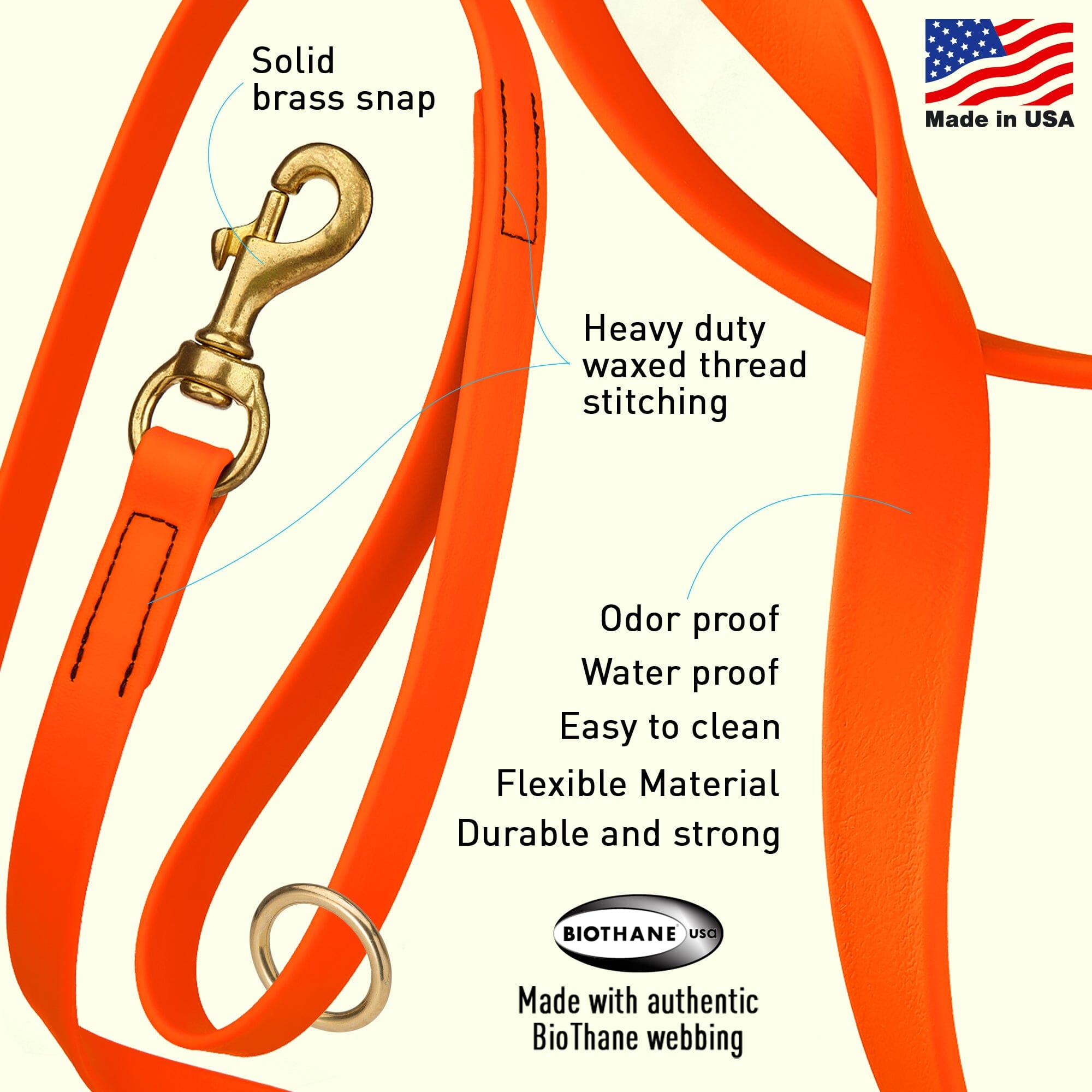 Viper Biothane Traffic Lead - Brass Hardware by Dogline