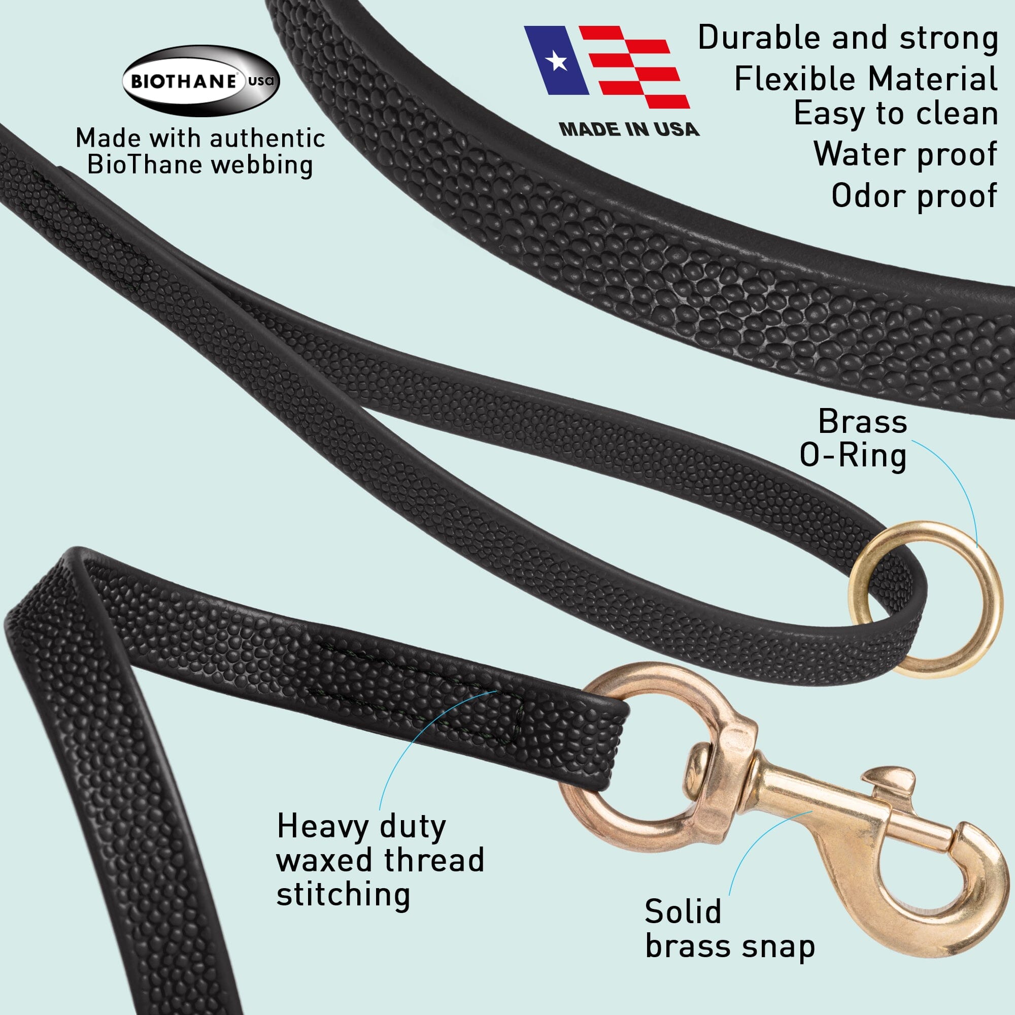 Viper Pebble Emboss BioThane Dog Leash with Solid Brass Hardware by Dogline