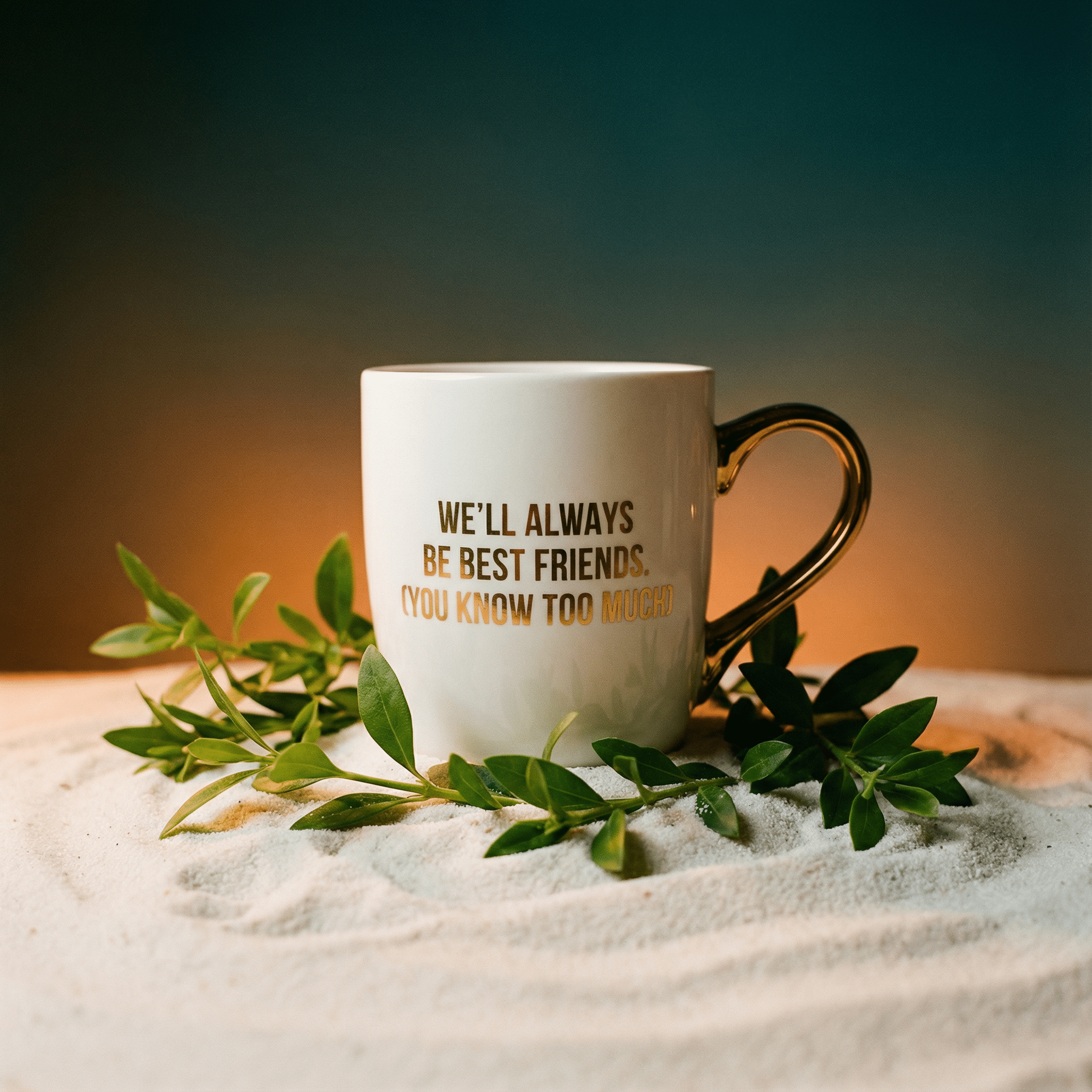 We'll Always Be Best Friends (You Know Too Much) Mug Gold Handle | Stoneware Coffee Tea Cup | 16oz by The Bullish Store