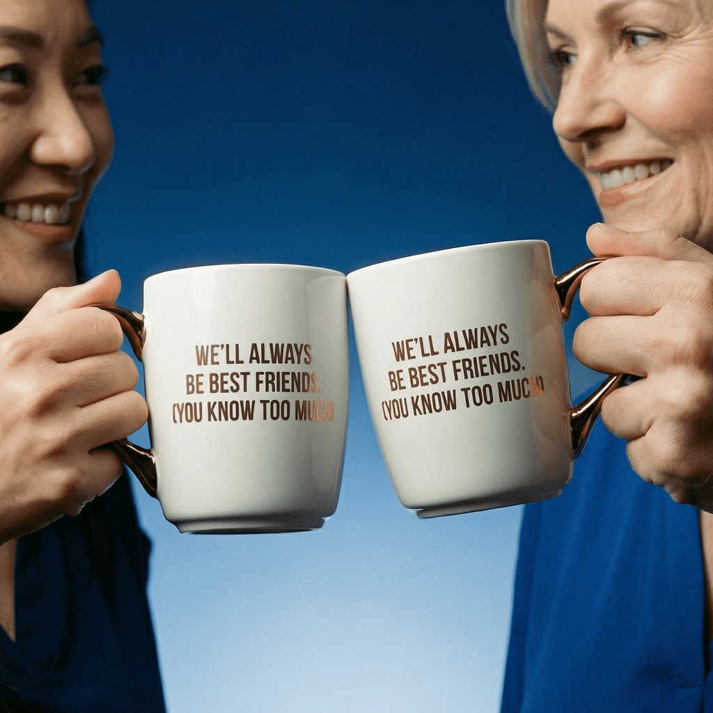 We'll Always Be Best Friends (You Know Too Much) Mug Gold Handle | Stoneware Coffee Tea Cup | 16oz by The Bullish Store