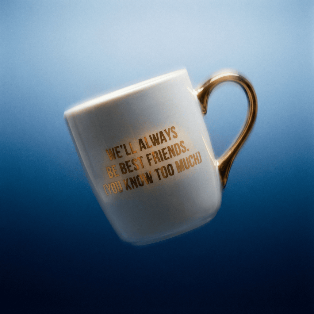 We'll Always Be Best Friends (You Know Too Much) Mug Gold Handle | Stoneware Coffee Tea Cup | 16oz by The Bullish Store