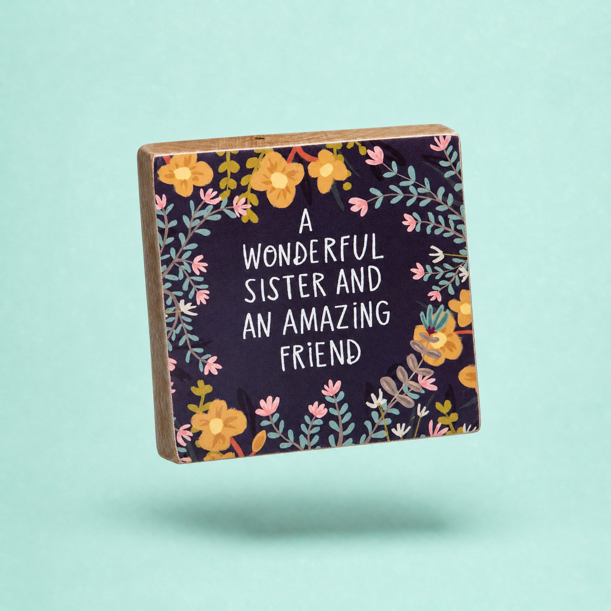 Wonderful Sister And Amazing Friend Block Sign | Square Wall Desk Art Display | 4" x 4" by The Bullish Store
