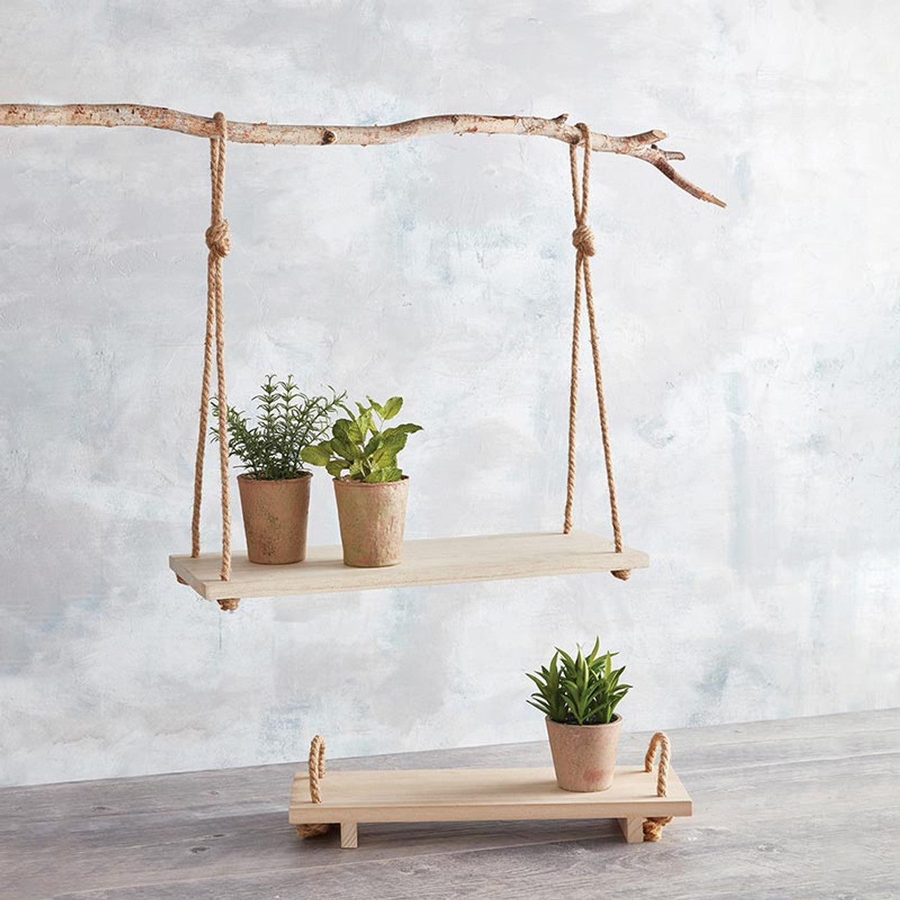 Wooden Shelf With Rope Handles | Display or Organizing Shelf Sits on Table or Mantle 16" x 5.5" by The Bullish Store