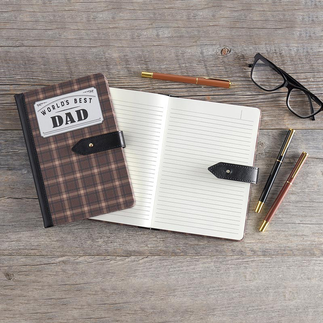 World's Best Dad Strap Journal | Gifts for Him | Plaid Vegan Leather Bound by The Bullish Store