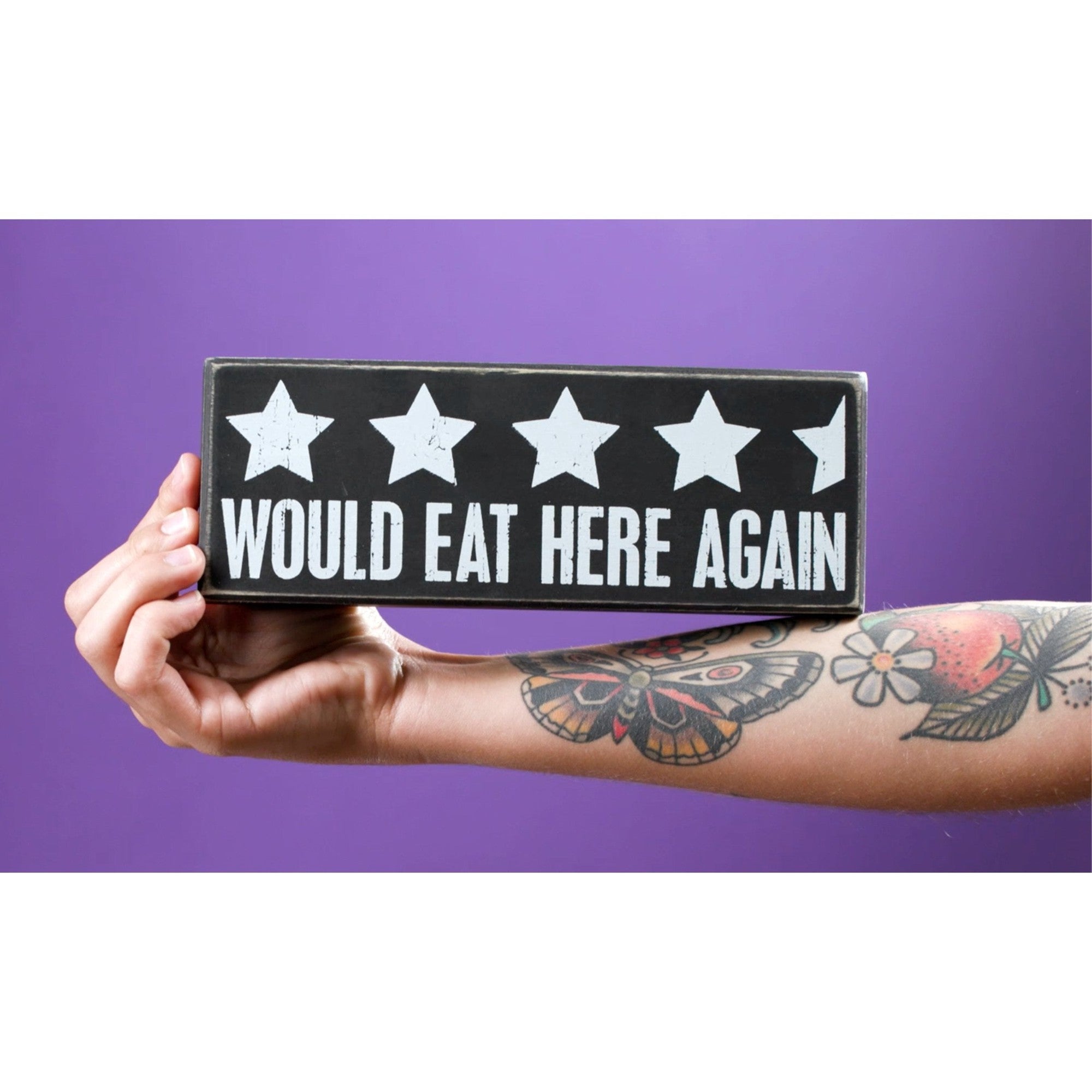 Would Eat Here Again 4.5 Stars Wooden Box Sign | 9" x 3.25" by The Bullish Store