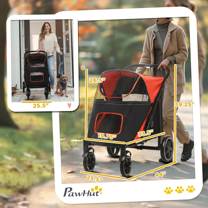 One-Click Foldable Stroller for Large Medium Small Dogs, Pet, Cats with Storage by Furr Baby Gifts