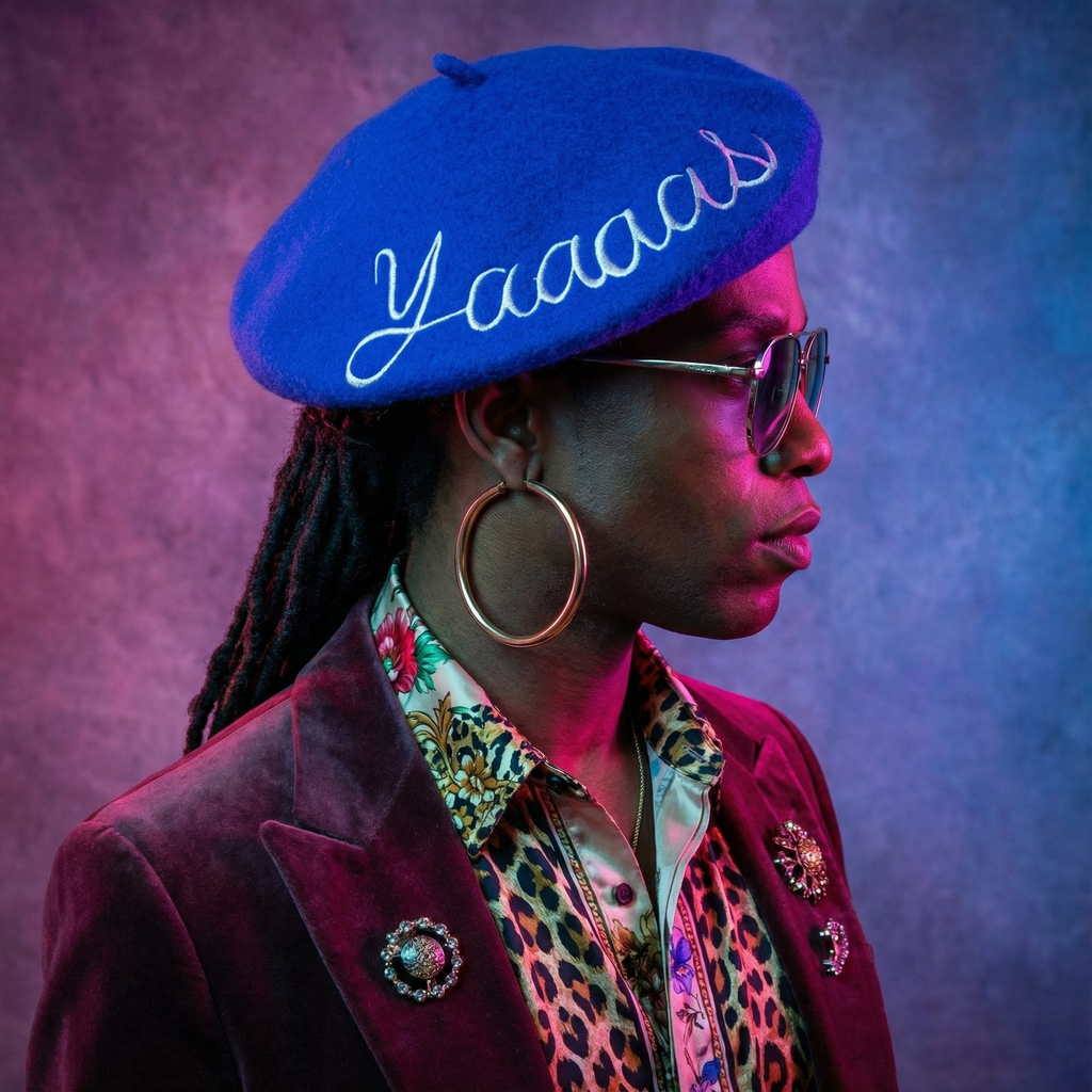 Yaaaas Embroidered Beret in Blue by The Bullish Store