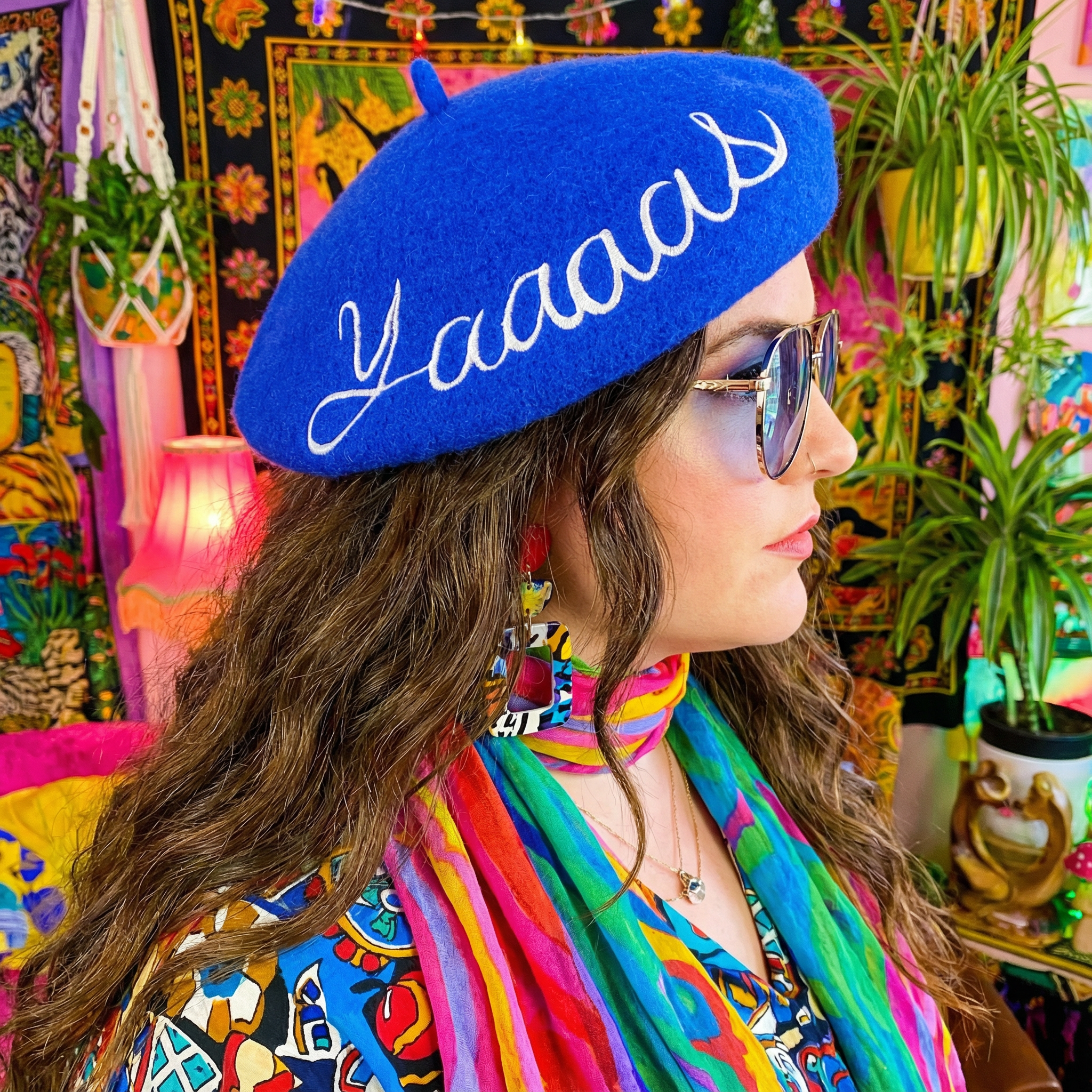 Yaaaas Embroidered Beret in Blue by The Bullish Store