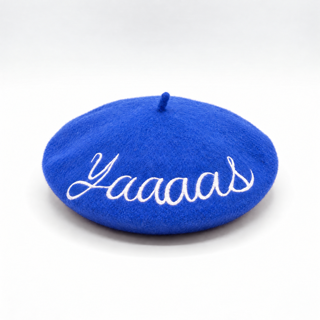 Yaaaas Embroidered Beret in Blue by The Bullish Store