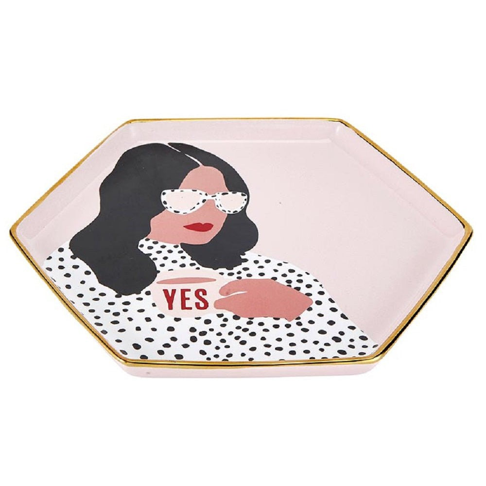 Yes, Girl Hexagon Mug & Saucer Set in Pink by The Bullish Store