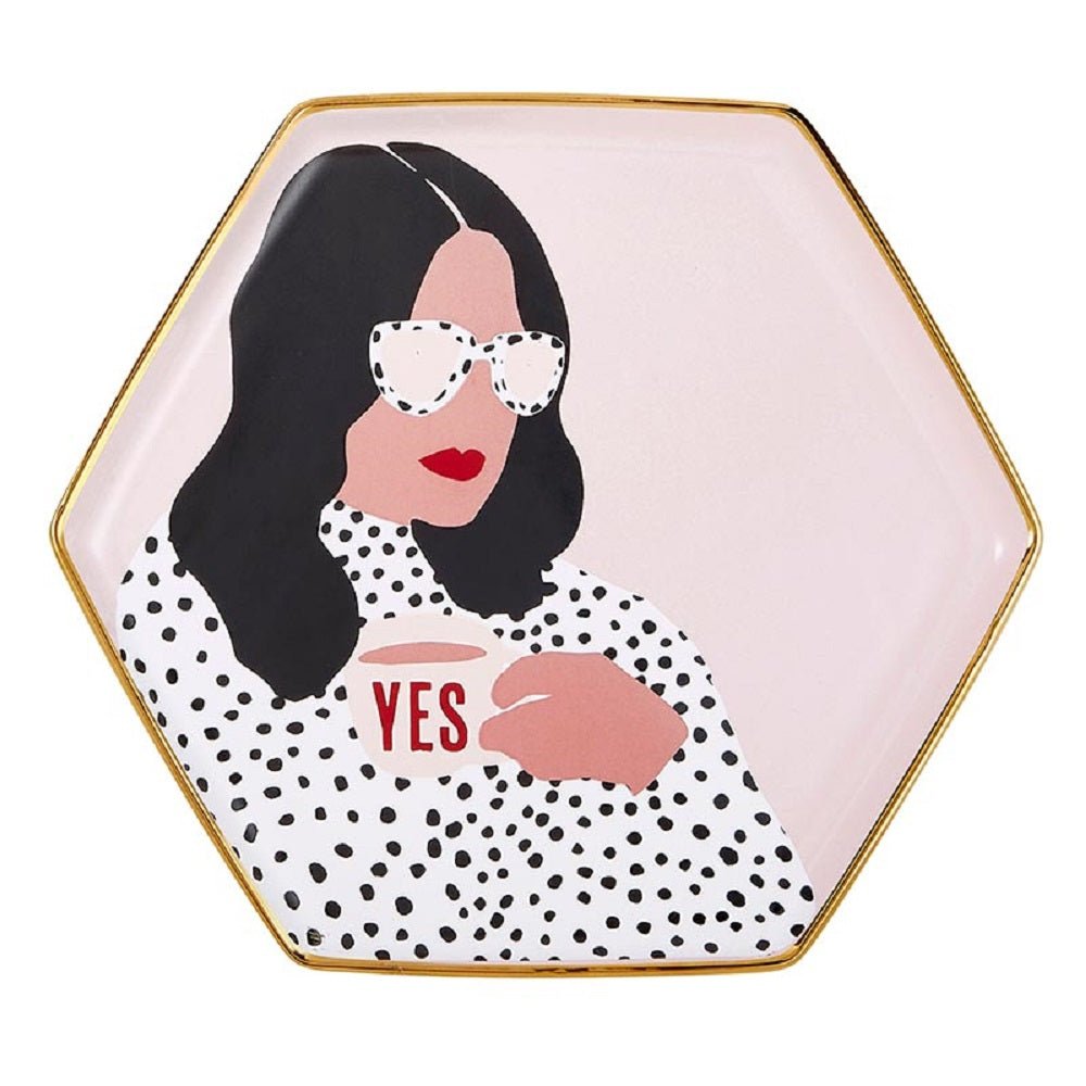 Yes, Girl Hexagon Mug & Saucer Set in Pink by The Bullish Store