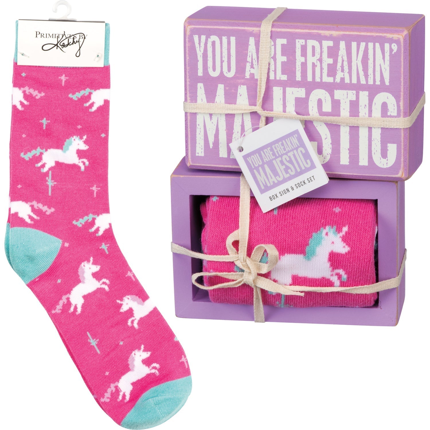 You Are Freakin' Majestic Unicorn Box Sign And Socks Giftable Set | Gift for Her by The Bullish Store