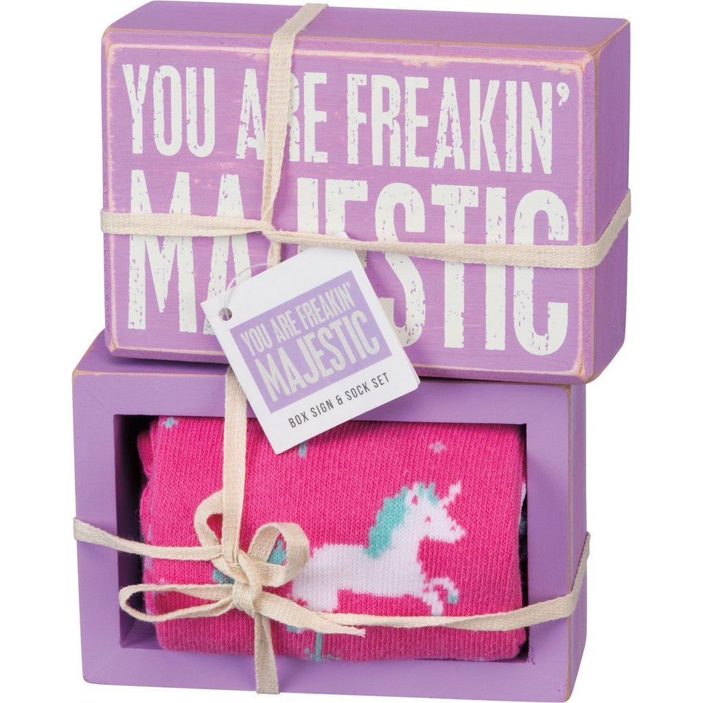 You Are Freakin' Majestic Unicorn Box Sign And Socks Giftable Set | Gift for Her by The Bullish Store