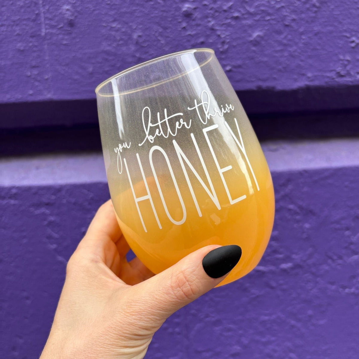You Better Thrive Honey Wine Glass in Yellow Ombre | Stemless Wine Glass | 20oz by The Bullish Store