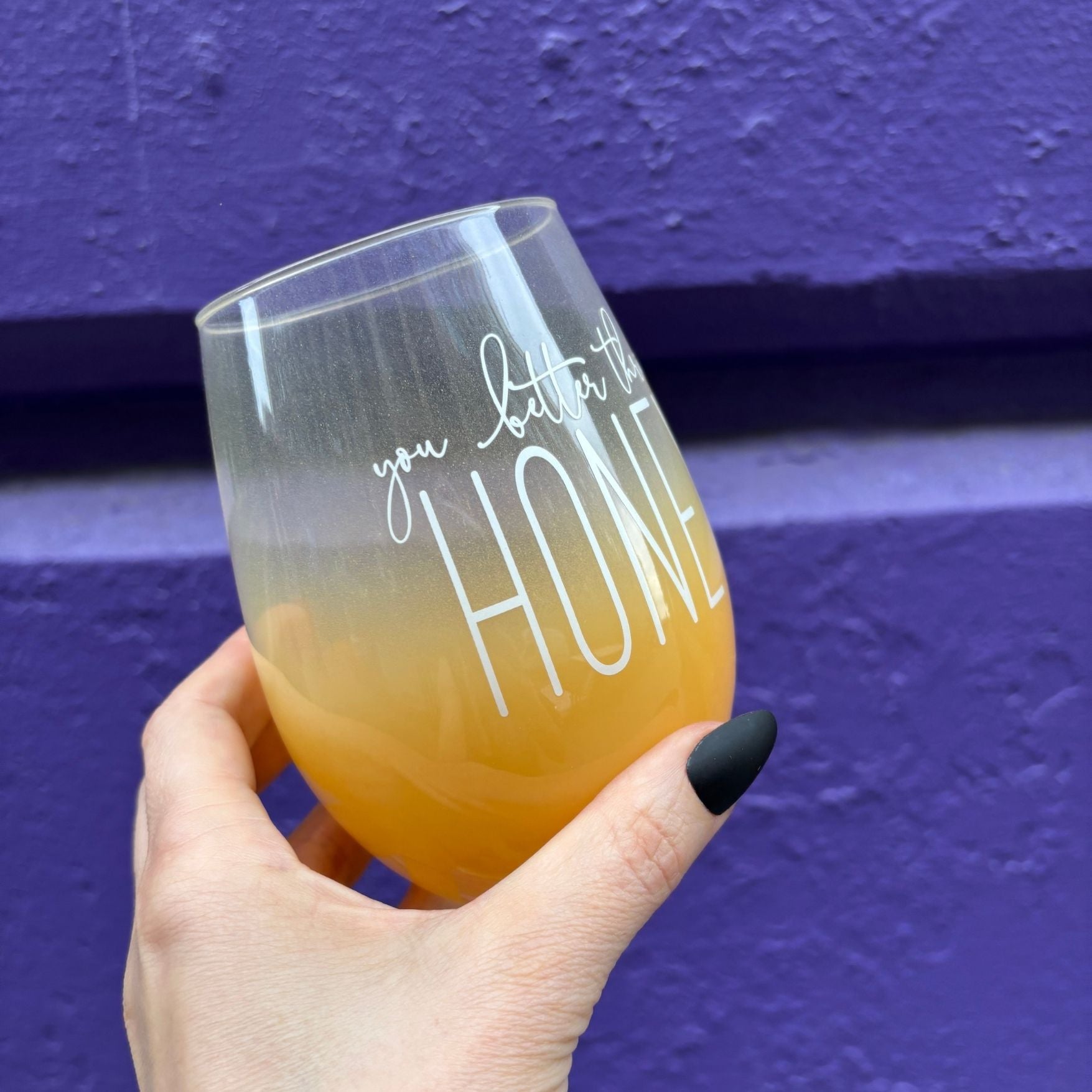 You Better Thrive Honey Wine Glass in Yellow Ombre | Stemless Wine Glass | 20oz by The Bullish Store