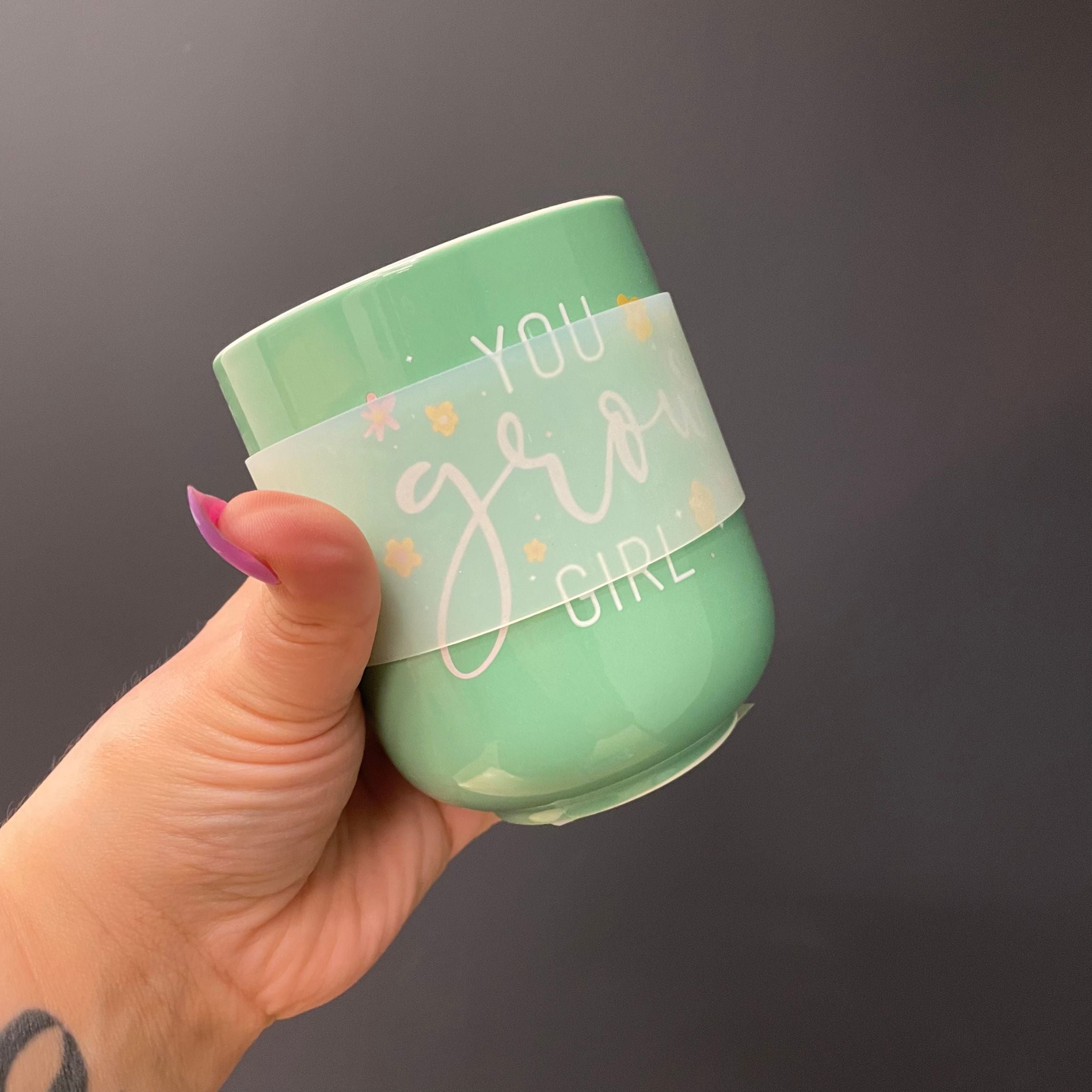 You Grow Girl Ceramic To Go Mug | Holds 16 oz. | Eco Mug with Silicone Lid and Sleeve by The Bullish Store
