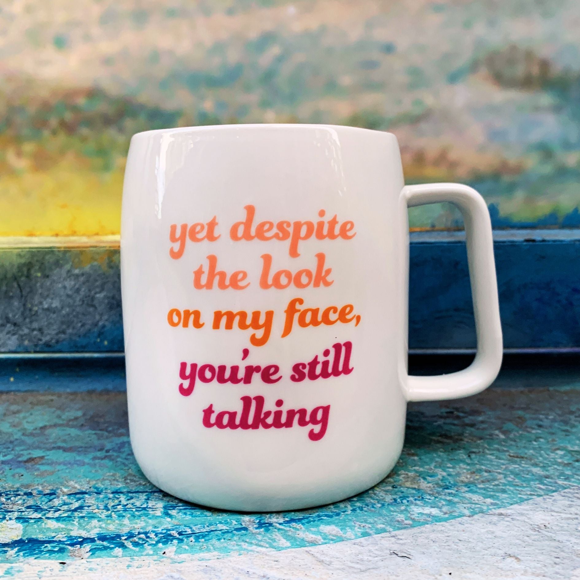 You're Still Talking Ceramic White Mug with Pink Interior | Coffee Tea Cup | 19oz by The Bullish Store