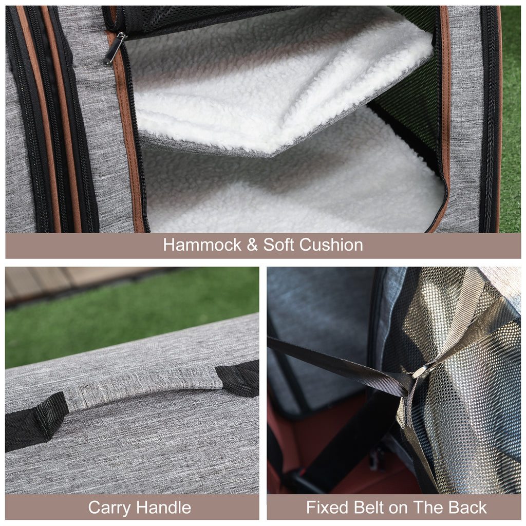 Portable Soft-sided Cat Carrier With Divider, Two Compartments, Padded And Storage Bag, Grey by VetsPetStore